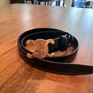 Celine Triomphe Belt in Black Leather